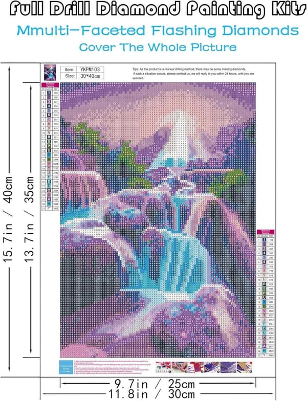 Bomclap Diamond Painting Månvattenfall - 5D Fantasilandskap Diamantmålning, 30x40 cm
