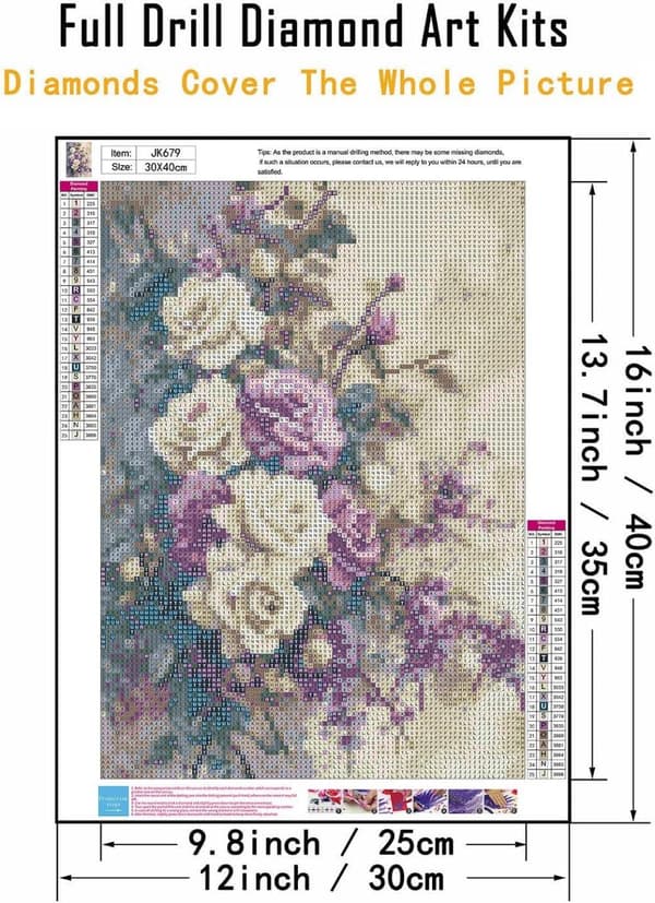 Bomclap 5D timanttimaalaus aloittelijoille - valkoinen ja violetti ruusu DIY täysi pyöreä timanttikäsityö kristalleilla, valmis koristelu 30x40cm