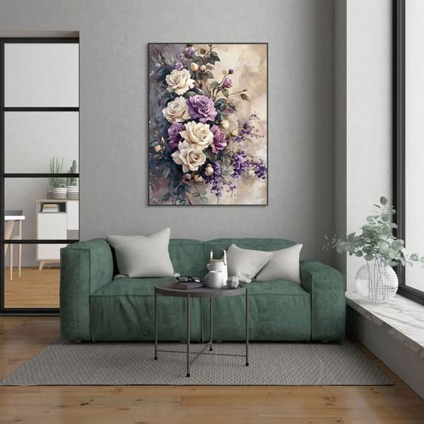 Bomclap 5D timanttimaalaus aloittelijoille - valkoinen ja violetti ruusu DIY täysi pyöreä timanttikäsityö kristalleilla, valmis koristelu 30x40cm