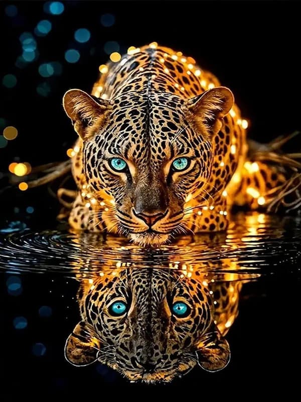 Bomclap Vildsint leopard diamantmålning 5D DIY-kit med rundkristaller，Djurdesign till hemmet 30x40cm