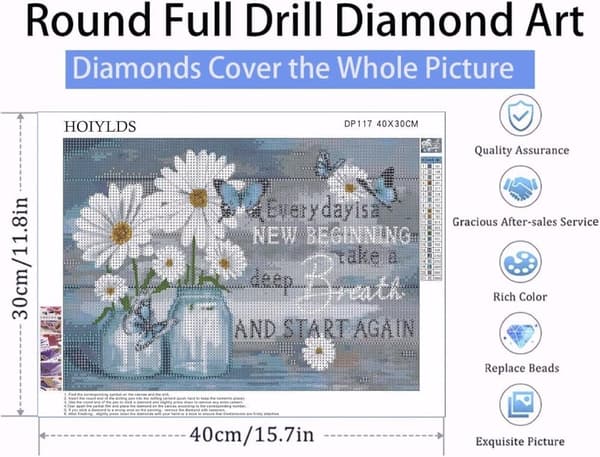 Bomclap Diamond Painting 5D Tussilago Diamantkonst - DIY full drill väggdekoration 40x30 cm, Nybörjarvänlig pärlmålning med inspirerande prästkrage