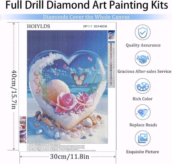 Bomclap Diamond Painting Sommarinspirerad Strandmålning - Hjärtformad blomsterdiamantkonst 5D, Fyldrill med fjärilar till havstema