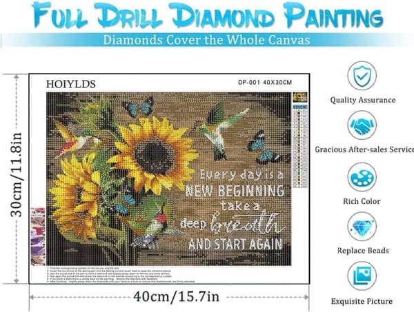 Bomclap Diamond Painting Inspirerande Solrosdiamant - 5D Runddrill Konst för Vuxna, DIY Väggdekoration med Naturmotiv 30x40 cm