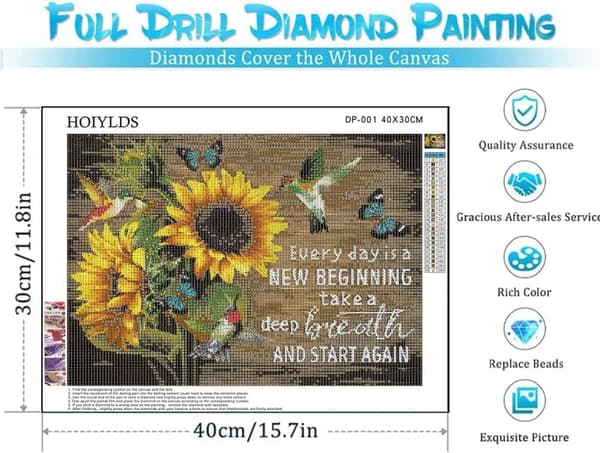 Bomclap Diamond Painting  Inspirerande Solrosdiamant - 5D Runddrill Konst för Vuxna, DIY Väggdekoration med Naturmotiv 30x40 cm