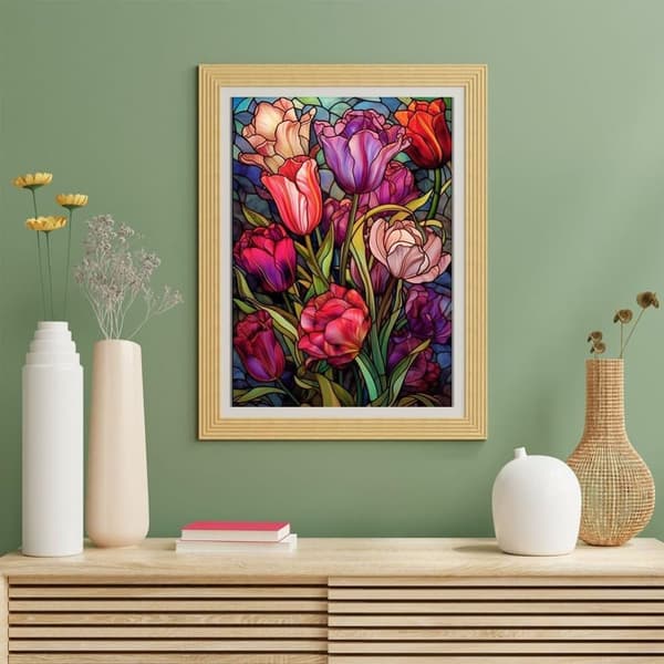 Bomclap Glasstil Tulpaner Diamond Painting - 5D Runddrill Mosaik Diamantpyssel för Vuxna, DIY Väggkonst med Kristaller i 30x40 cm