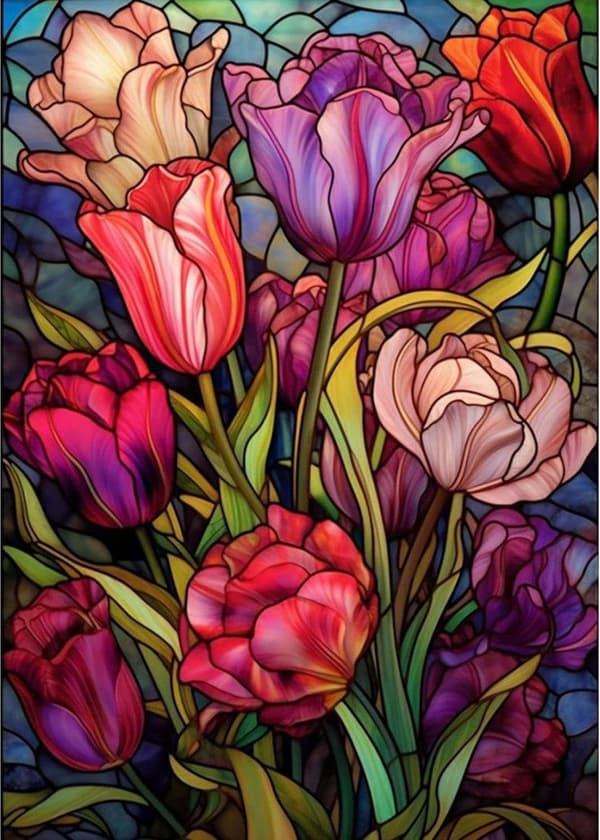 Bomclap Glasstil Tulpaner Diamond Painting - 5D Runddrill Mosaik Diamantpyssel för Vuxna, DIY Väggkonst med Kristaller i 30x40 cm