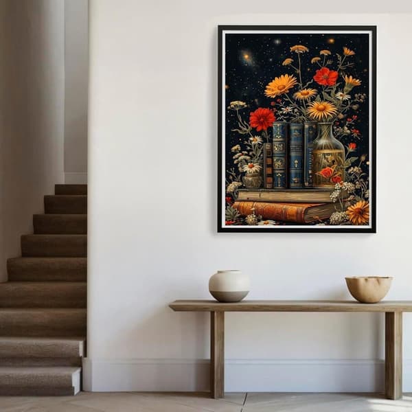Bomclap Kirja Kukat Timanttitaide - 5D Full Drill DIY Pet Pack aikuiset, pyöreä helmitaide 30x40 cm seinäkoriste