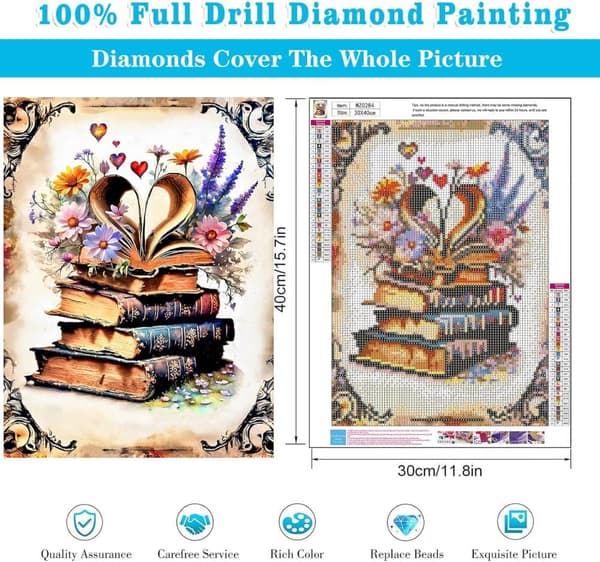 Bomclap Retro Bokblommor 5D Diamantkonst - Full Drill DIY Sällskapspaket, Rundpärlekonst 30x40 cm
