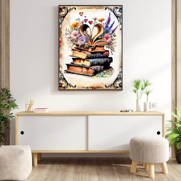 Bomclap Retro Bokblommor 5D Diamantkonst - Full Drill DIY Sällskapspaket, Rundpärlekonst 30x40 cm