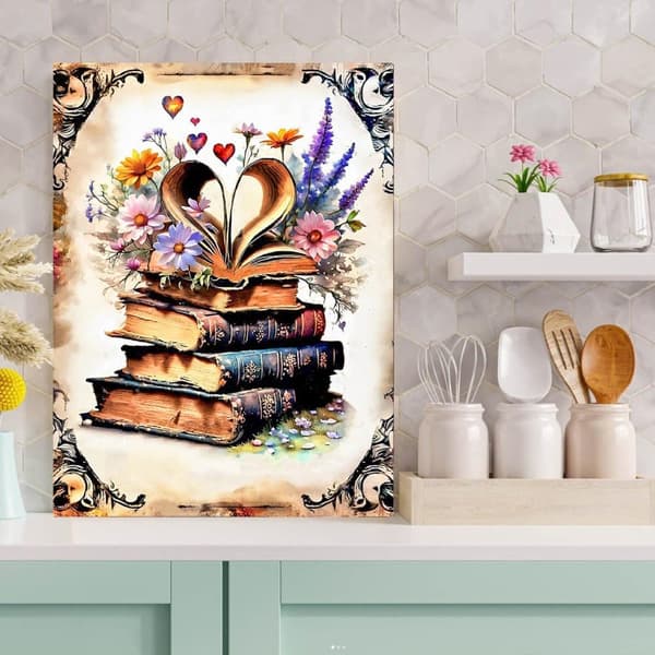 Bomclap Retro Bokblommor 5D Diamantkonst - Full Drill DIY Sällskapspaket, Rundpärlekonst 30x40 cm