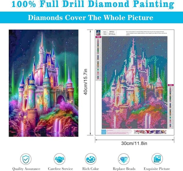 Bomclap Castle Diamond Painting 5D - Full Drill aloittelijapaketti, DIY Bead Art 30x40 cm seinäkoriste
