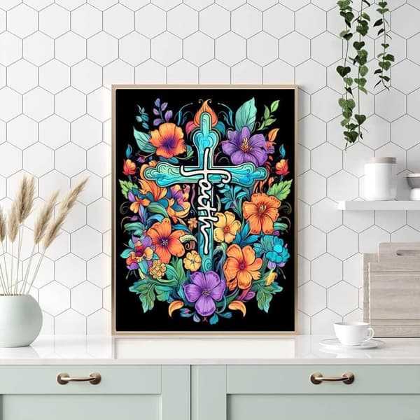 Bomclap Christian Cross Flowers - 5D timanttimaalaus täysi pora, DIY lemmikkipakkaus 30x40 cm