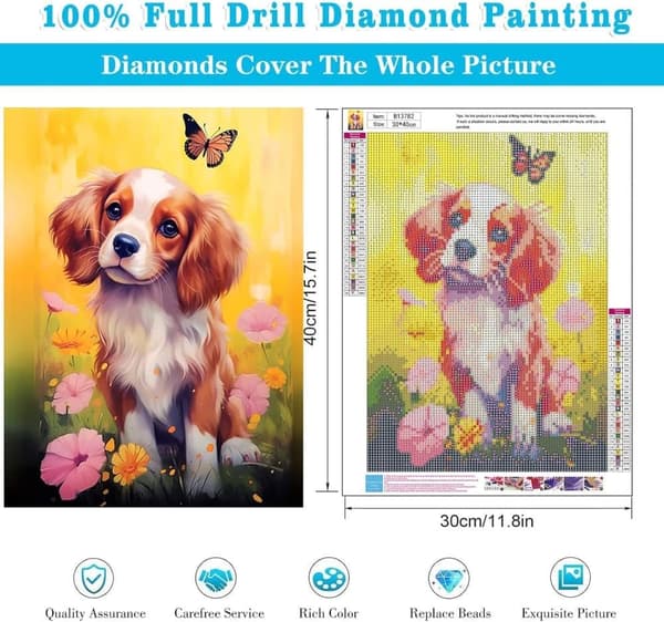 Bomclap Hund Diamantkonst 5D - Full Drill Rundpärlor DIY Paket, Väggdekoration 30x40 cm