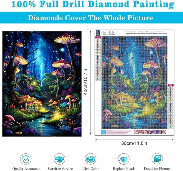 Bomclap Glödande Skog Diamantmålning - 5D Svampdesign DIY, Avkoppling 30x40 cm