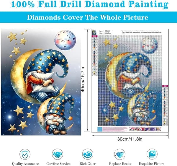 Bomclap MånTroll Diamantkonst 5D - Full Drill Rundpärlor, DIY Väggdekoration 30x40 cm