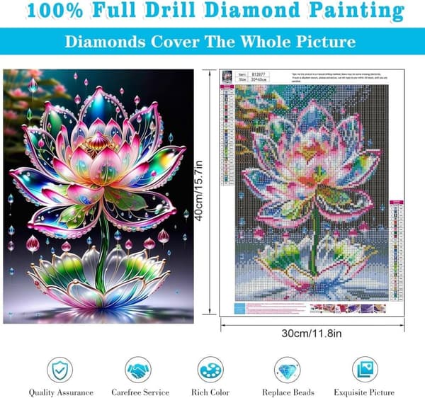 Bomclap Lotus Diamantkonst - 5D Full Drill Blommor DIY Sällskapspaket 30x40 cm 