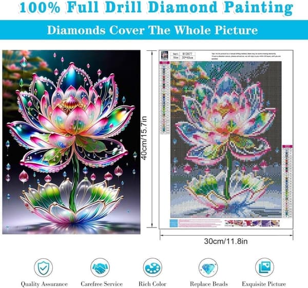 Bomclap Lotus Diamantkonst - 5D Full Drill Blommor DIY Sällskapspaket 30x40 cm ﻿