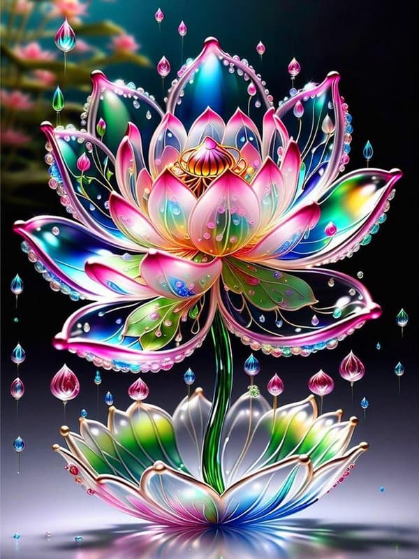 Bomclap Lotus Diamantkonst - 5D Full Drill Blommor DIY Sällskapspaket 30x40 cm 