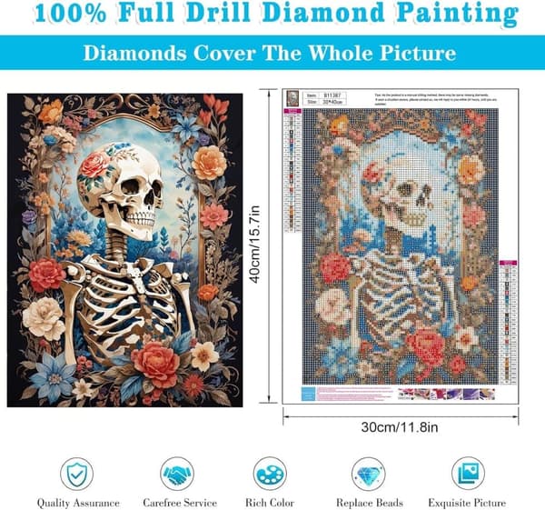 Bomclap Kranskalle Diamantmålning - 5D Skelettdesign Full Drill DIY 30x40 cm