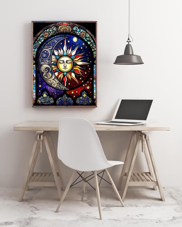 Bomclap Lasi-ikkuna Moon & Sun timanttimaalaussarja aikuisille - 5D timanttimaalaus täyspora DIY 30x40 cm
