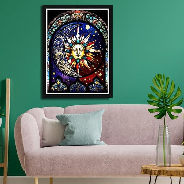 Bomclap Lasi-ikkuna Moon & Sun timanttimaalaussarja aikuisille - 5D timanttimaalaus täyspora DIY 30x40 cm