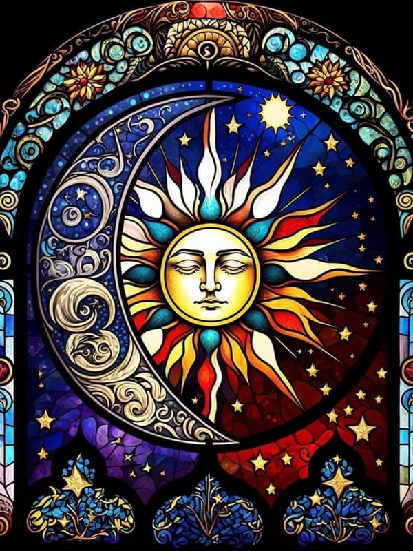 Bomclap Lasi-ikkuna Moon & Sun timanttimaalaussarja aikuisille - 5D timanttimaalaus täyspora DIY 30x40 cm