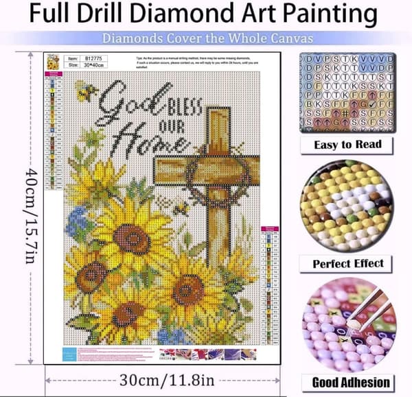 Bomclap Diamantpussel för vuxna, Solroskors Diamantkonst - Kristet Väggdekoration 5D Full Drill 30x40 cm