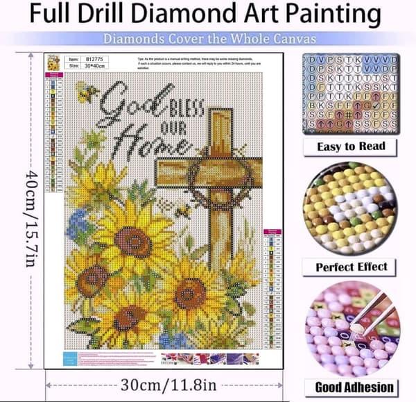 Bomclap Diamantpussel för vuxna, Solroskors Diamantkonst - Kristet Väggdekoration 5D Full Drill 30x40 cm