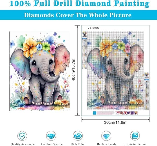 Bomclap 5D Diamantmålning - Elefant Full Drill Smyckespussel för Vuxna, DIY Hantverk & Inredning 30x40 cm