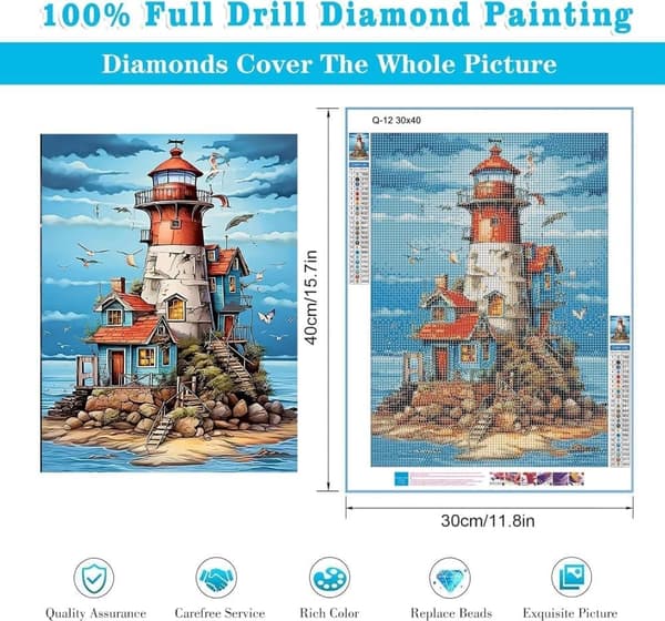 Bomclap Diamantkonst Vuxna - Fyr 5D Full Drill Smyckespussel, DIY Hantverk & Hemdékor 12x16 tum