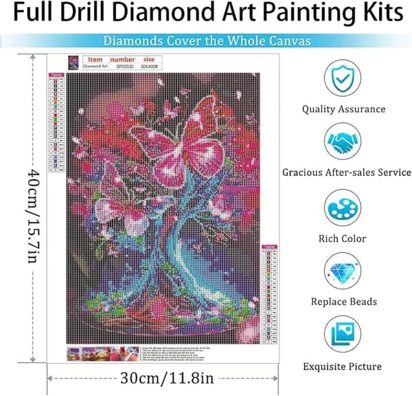 Bomclap Glittrigt Träd fjäril 5D Diamantkonst - Full Drill Smyckespussel för Vuxna, DIY Hemdékor 12x16 tum