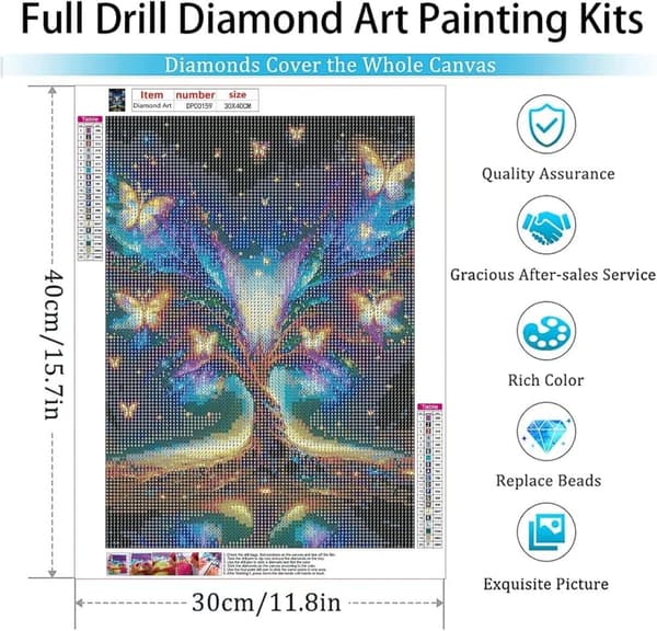 Bomclap Crystal Tree Diamond Puzzle - 5D täysin porattu korumaalaus, DIY-askartelusetti seinälle 30x40 cm