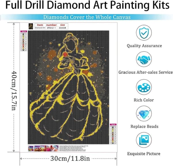 Bomclap Princess Diamond Set - 5D Runde Bored Smykker Art til voksne, Begyndervenlig 30x40 cm