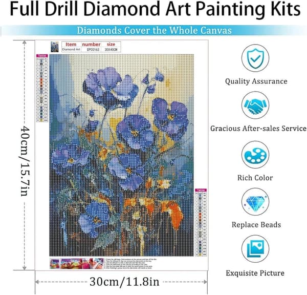 bomclap blå blomster 5d diamant puslespil - fuld bore smykker billede, DIY hjem vægkunst 12x16 tommer