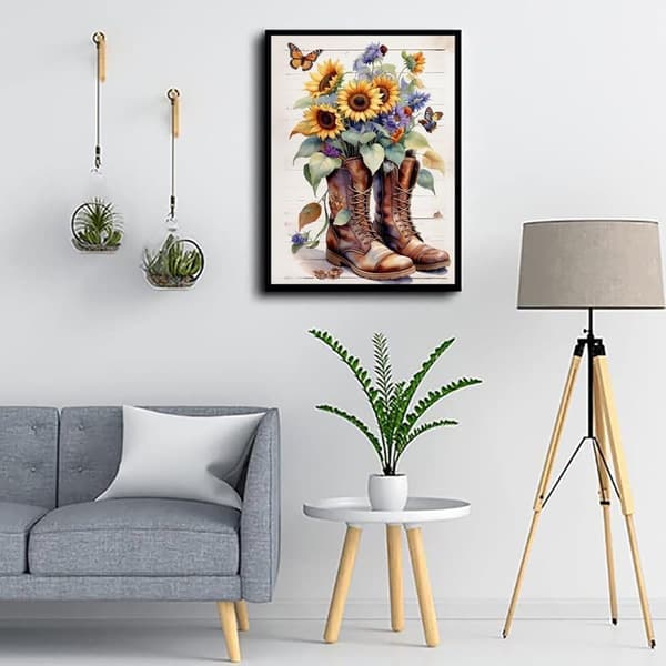 Bomclap Stövlar & Blommor Diamantkonst - 5D Full Drill Smyckespussel, Väggdékor för Vuxna 30x40 cm