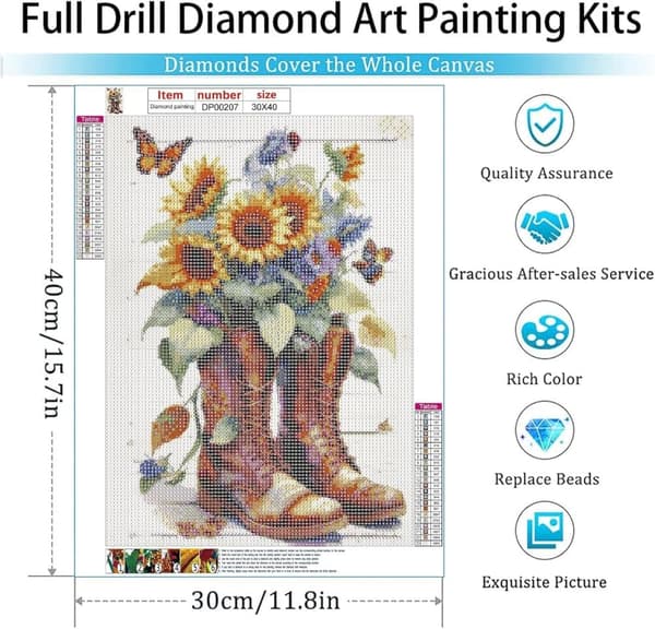 Bomclap Stövlar & Blommor Diamantkonst - 5D Full Drill Smyckespussel, Väggdékor för Vuxna 30x40 cm