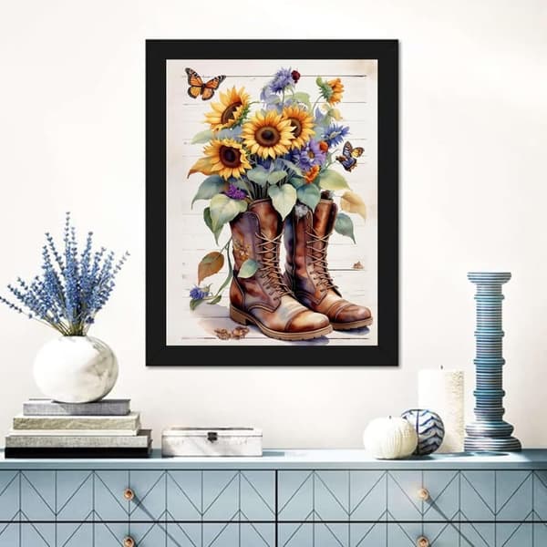 Bomclap Stövlar & Blommor Diamantkonst - 5D Full Drill Smyckespussel, Väggdékor för Vuxna 30x40 cm