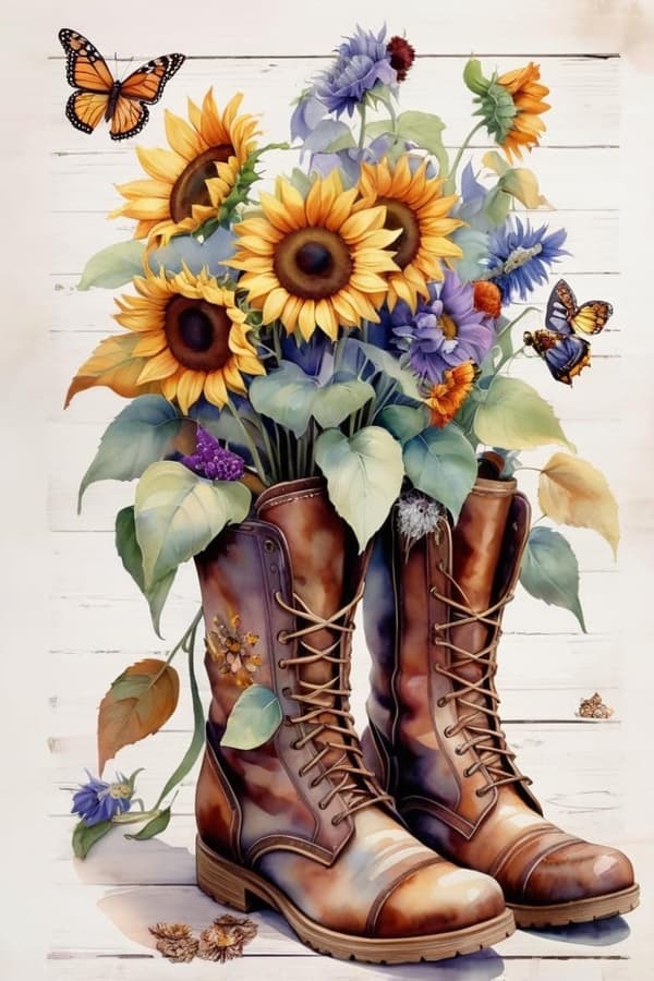 Bomclap Stövlar & Blommor Diamantkonst - 5D Full Drill Smyckespussel, Väggdékor för Vuxna 30x40 cm