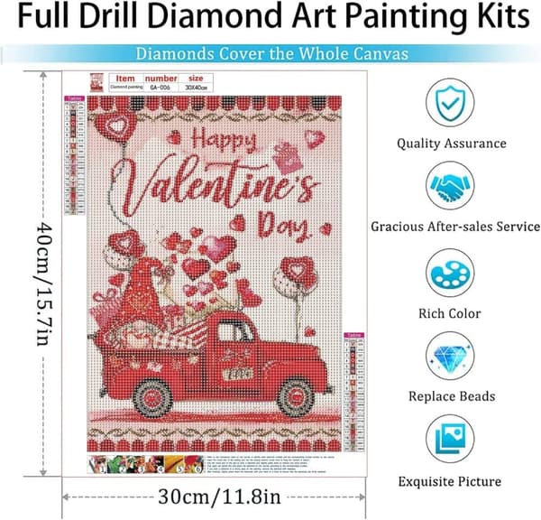 Bomclap Alla hjärtans dag - Röd Lastbil 5D Diamantpussel med Rosor, Full Drill Smyckeskonst