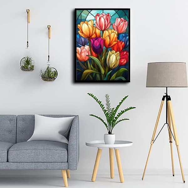 Bomclap tulppaanit 5D timanttipalapeli - täysin porattu korumaalaus aloittelijoille, seinäkoristelu 30x40 cm