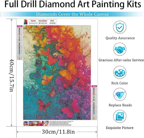 Bomclap Butterfly Diamonds 5D - Full Drill korupalapeli aikuisille, DIY Casual Art 30x40 cm