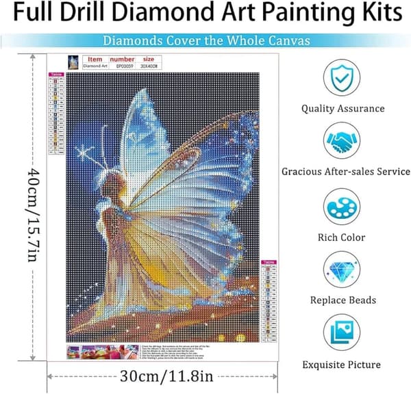 Bomclap Andlig Konst Fjärilsfen 5D Diamantpussel - Full Drill Smyckesmålning för Vuxna, DIY Väggdekoration 30x40 cm