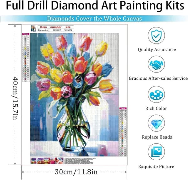 Bomclap Tulpaner Diamantkonst - 5D Fullborrad Smyckespussel för Nybörjare, DIY Hemslöjd 30x40 cm