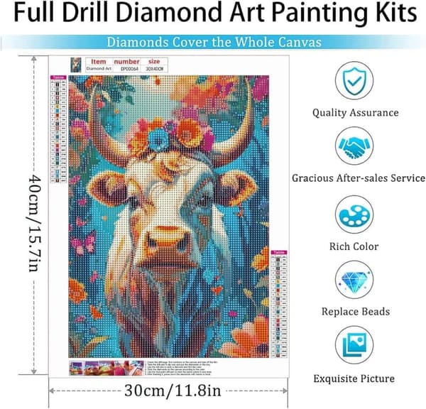 Bomclap Ko 5D Diamantkonst - Full Drill Smyckespussel med Kristaller, Lantlig Väggdekoration 30x40 cm