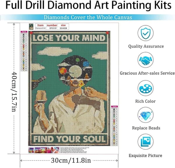 Bomclap Lose Your Mind, Find Your Soul Diamond Puzzle - 5D inspiroivaa korutaidetta, Full Drill Wall Art aikuisille