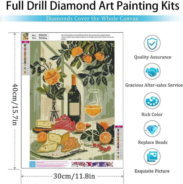 Bomclap pyöreä porattu 5D Diamond Art - Full Drill korupalapeli aikuisille, DIY seinäkoriste 30x40 cm