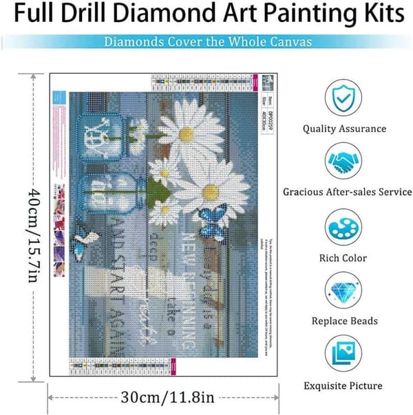 Bomclap Motivationsord 5D Diamantkonst - Blommor Full Drill Smyckespussel, DIY Väggcitat