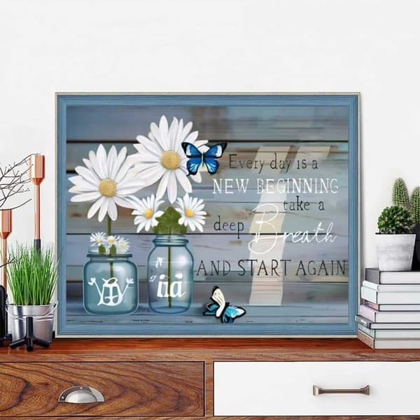 Bomclap Motivationsord 5D Diamantkonst - Blommor Full Drill Smyckespussel, DIY Väggcitat