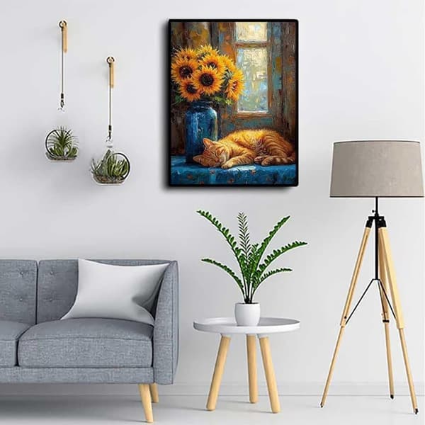 Bomclap Cat Sunflower 5D Diamond Art - söpö korupelapeli aikuisille, täysi pora kotirakkausprojekti