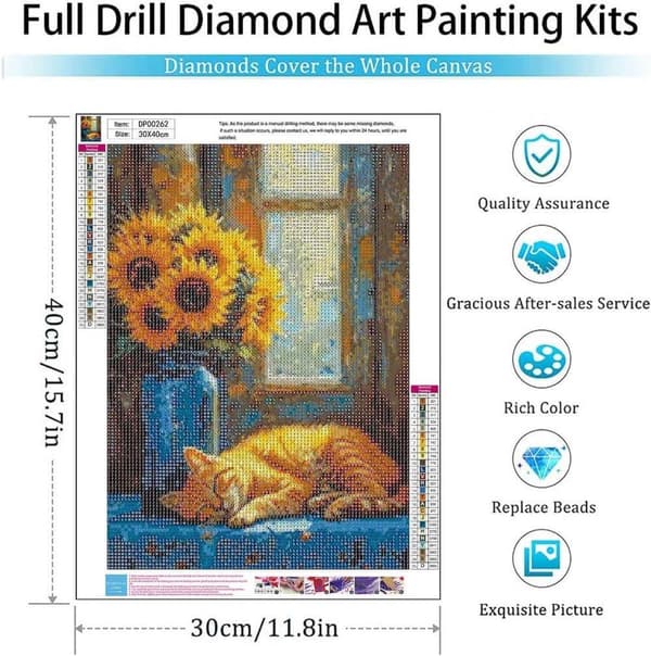 Bomclap Cat Sunflower 5D Diamond Art - söpö korupelapeli aikuisille, täysi pora kotirakkausprojekti